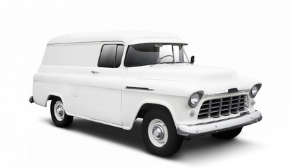 Vintage White Delivery Van on White with drop shadow