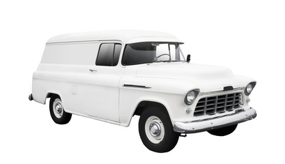 Fototapeta na wymiar Vintage White Delivery Van on White