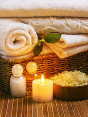 Obraz na płótnie Canvas Spa with towels and candle
