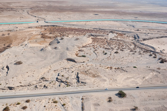 Birdseye view of the desert landscape near Dead sea, Israel