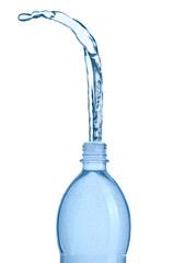Bottle and water splash isolated on white