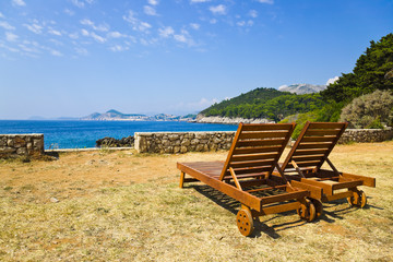 Chairs on beach at Dubrovnik, Croatia