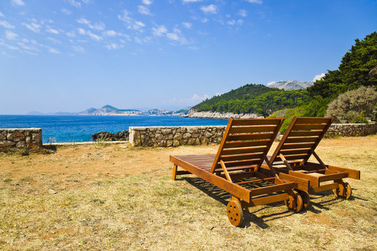 Chairs On Beach At Dubrovnik, Croatia