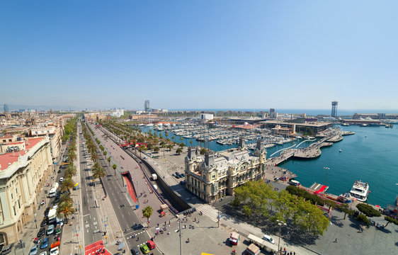 Wide angle shot of Barcelona port