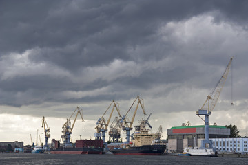 The river port in bad weather, the Neva, St. Petersburg
