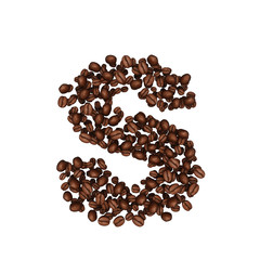 Letter S. Alphabet from coffee beans. isolated on white.