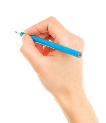 Blue pencil in hand