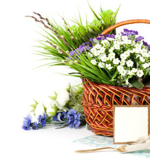Easter spring flowers in basket with banner add