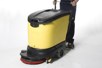 cleaning floor with machine