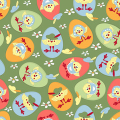 Easter seamless pattern with cartoon chicken