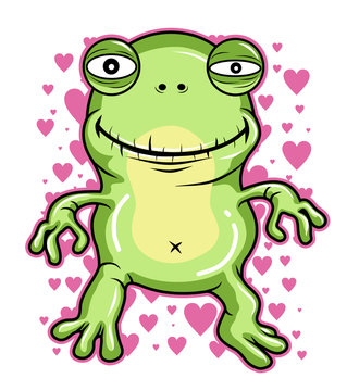 happy smile love green frog vector