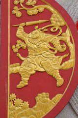 Native chinese sculpture on wooden window in temple