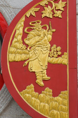 Native chinese sculpture on wooden window in temple