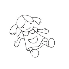Outlined girl doll toy vector illustration on white background