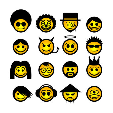 Vector smiley faces. Funny characters.