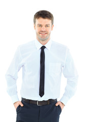 Smiling business man. Isolated over white background