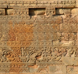 Buddhist carvings on the Stupa at Sarnath