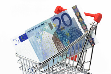 euro in einkaufswagen