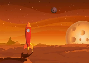 Stickers pour porte Cosmos vaisseau-sur-martien-paysage