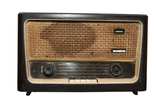 The Old radio on white background .