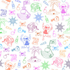seamless pattern with pirate themed doodles
