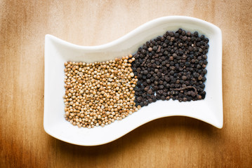 coriander on wood table