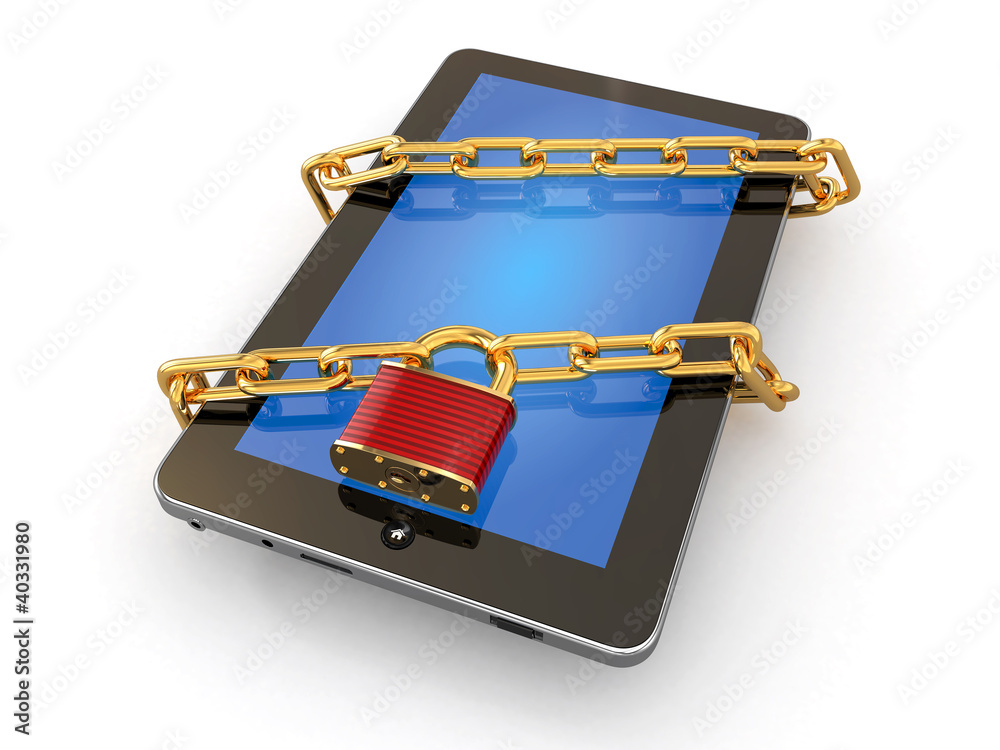 Aufkleber Tablet pc security. Chain with lock on computer.