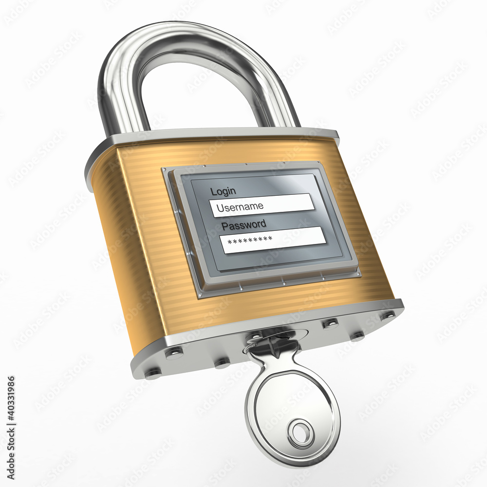Poster Padlock with login and password. 3d