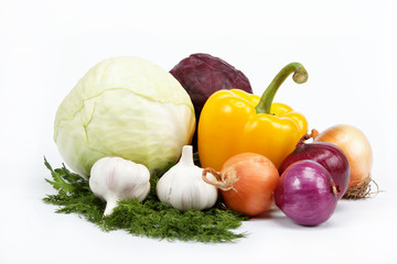 Healthy food. Fresh vegetables on a white background.