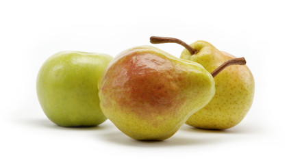 pears and apple isolated on white background