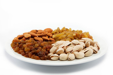 Nut-raisin mix. Almond and pistachio nuts and raisins.
