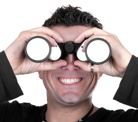 young man with binoculars