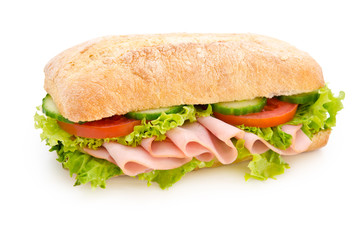 Chicken breast sandwich isolated on white