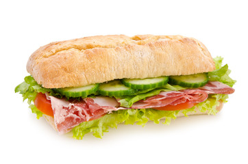 Salami sandwich isolated in white