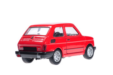 Little red car on white background