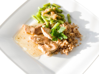 Meat sauce and buckwheat