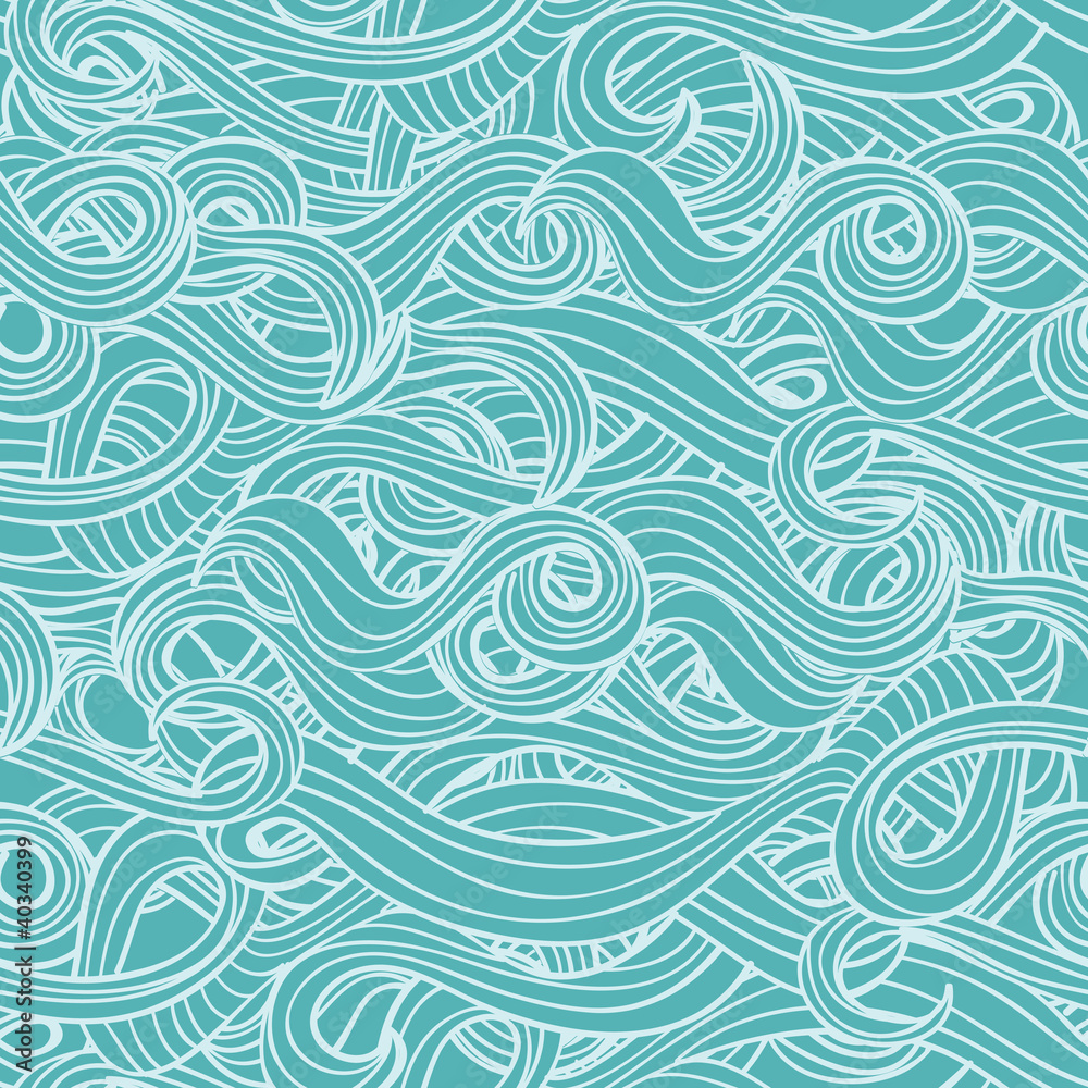 Poster seamless pattern with hand-drawn waves