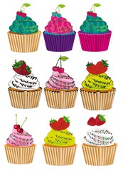 set of six different styles cupcakes