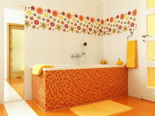 Modern bathroom in orange color