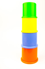 childs toy stacking cups isolated on white background
