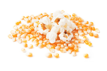 Popcorn and corn isolated on white