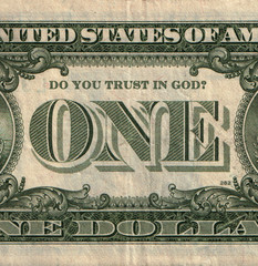 One U.S. dollar banknote with question Do You trust in God?