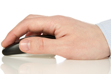 Hand holding  wireless computer mouse
