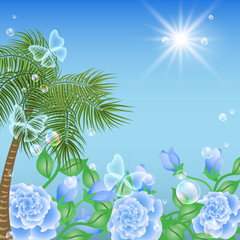 Fototapeta na wymiar Landscape with palm and sun