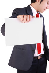 business man holding blank white card