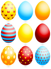 Set 9 Easter Eggs Different Pattern/Uni Blue/Red/Yellow
