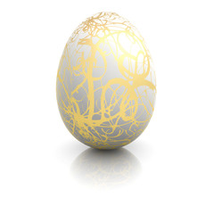 Easter egg with gold ornaments isolated on white background