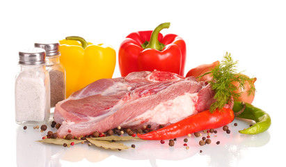Raw meat and vegetables isolated on whitе