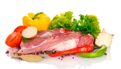 Raw meat and vegetables isolated on whitе