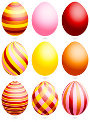 Set 9 Easter Eggs Pattern & Uni Pink/Red/Yellow